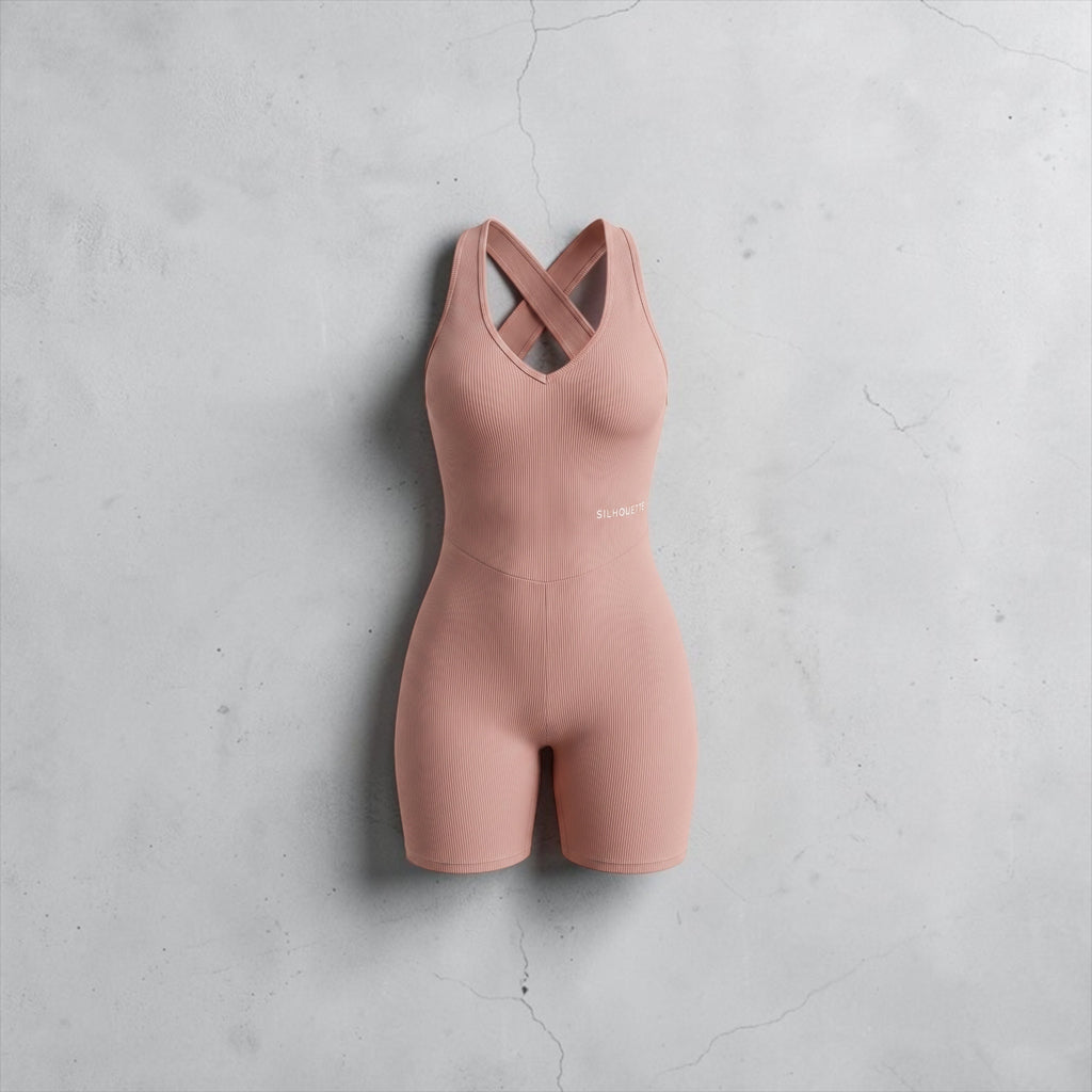 Beige open back romper
